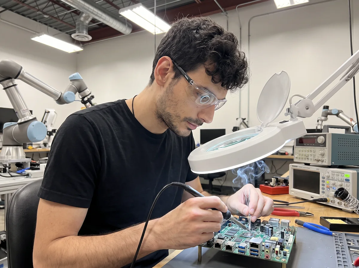 CX-1 humanoid robot with a senior engineer